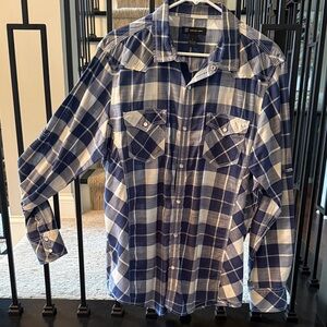 INC International Concepts Navy and White Plaid Men's Shirt LG